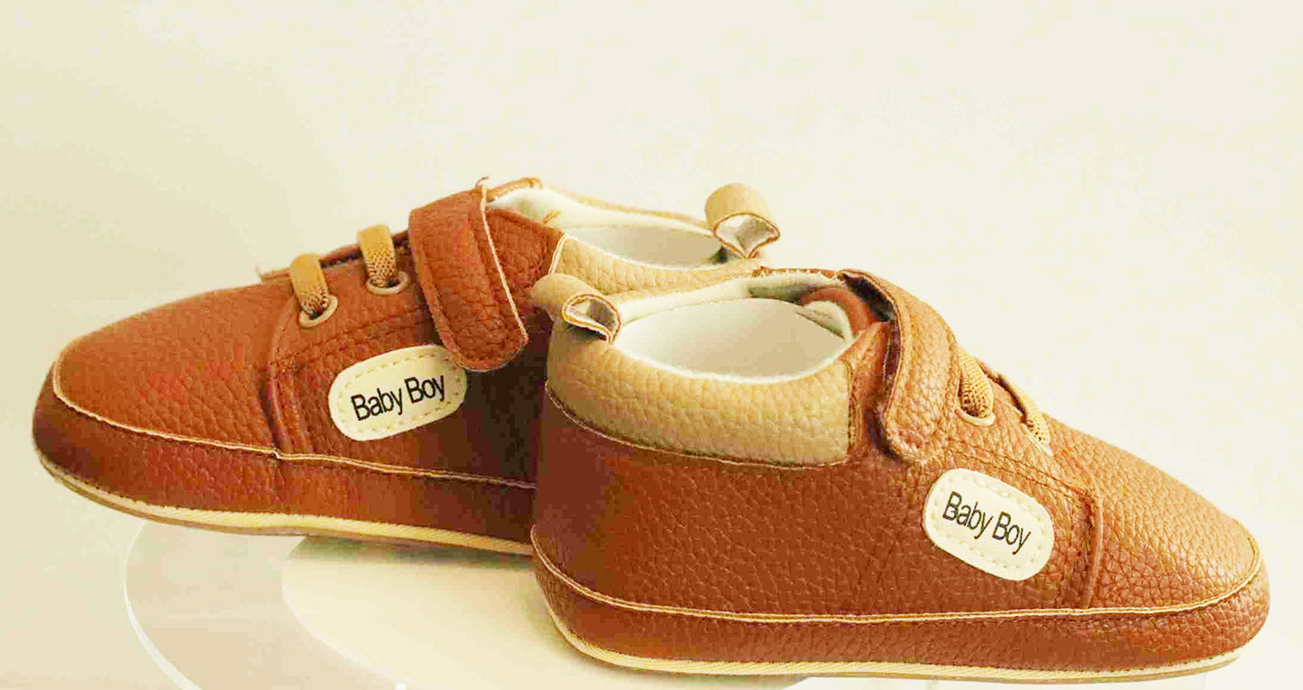 Boy's Non-Slip Rubber Sole Shoes with Strechable Decorative Lace & Adjustable Strap PU Leather Shoes