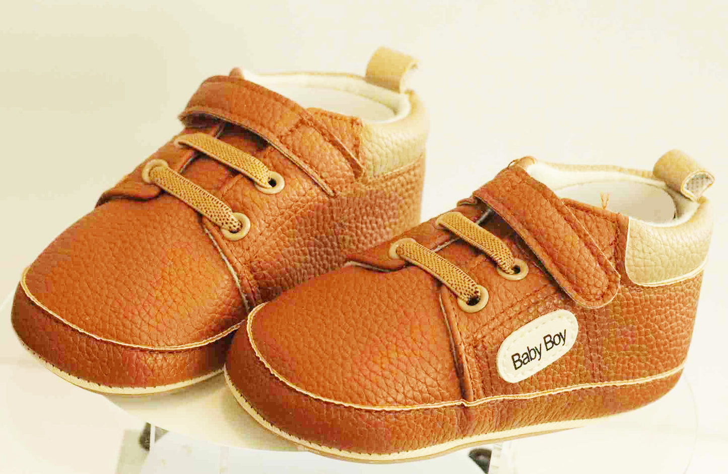 Boy's Non-Slip Rubber Sole Shoes with Strechable Decorative Lace & Adjustable Strap PU Leather Shoes