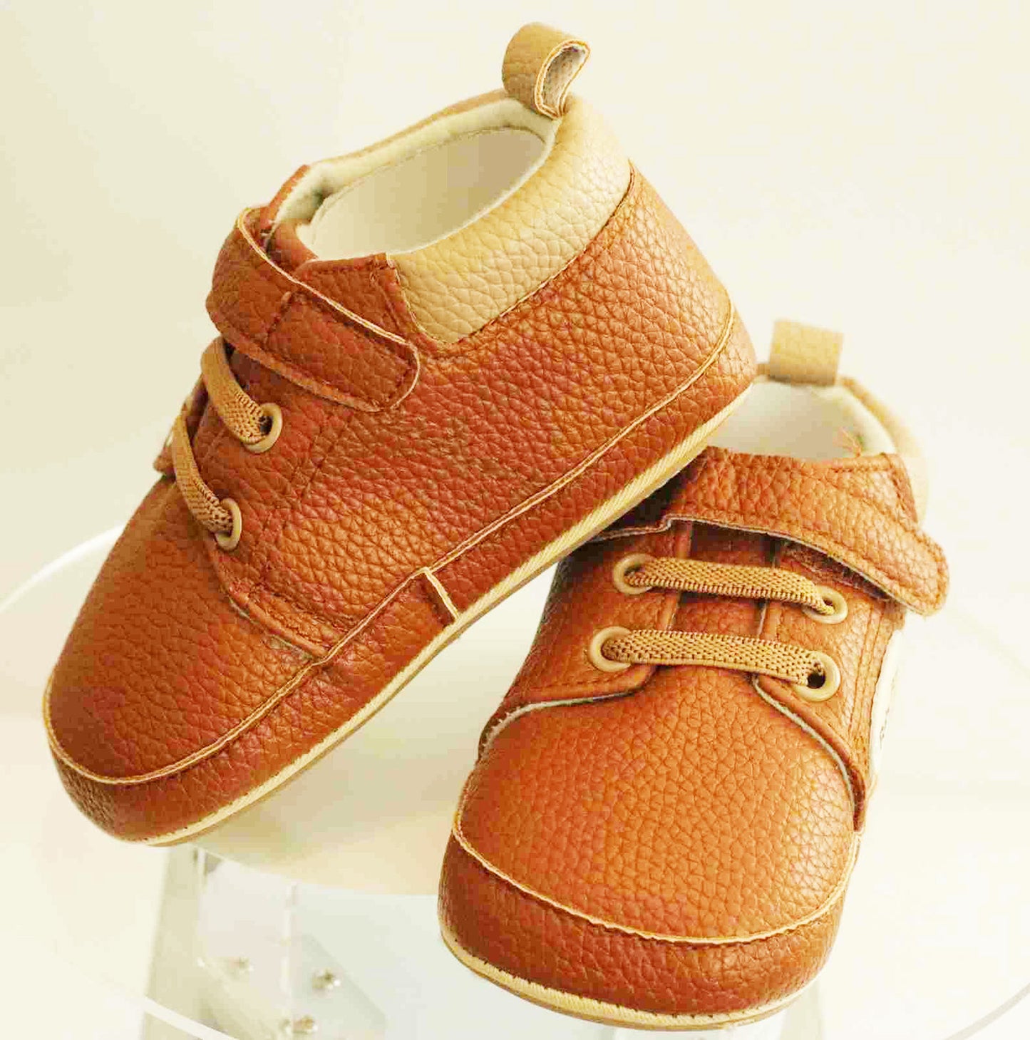 Boy's Non-Slip Rubber Sole Shoes with Strechable Decorative Lace & Adjustable Strap PU Leather Shoes