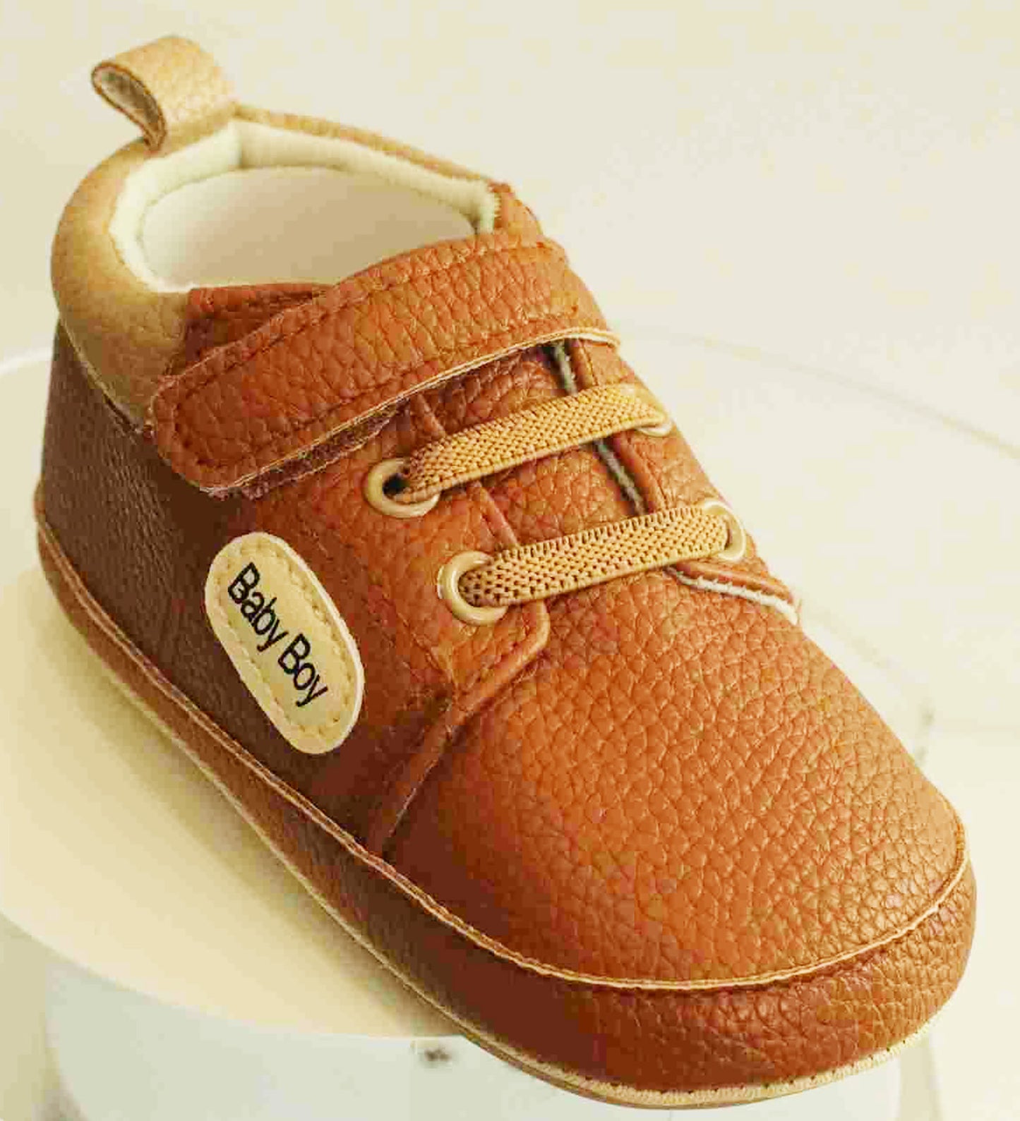 Boy's Non-Slip Rubber Sole Shoes with Strechable Decorative Lace & Adjustable Strap PU Leather Shoes