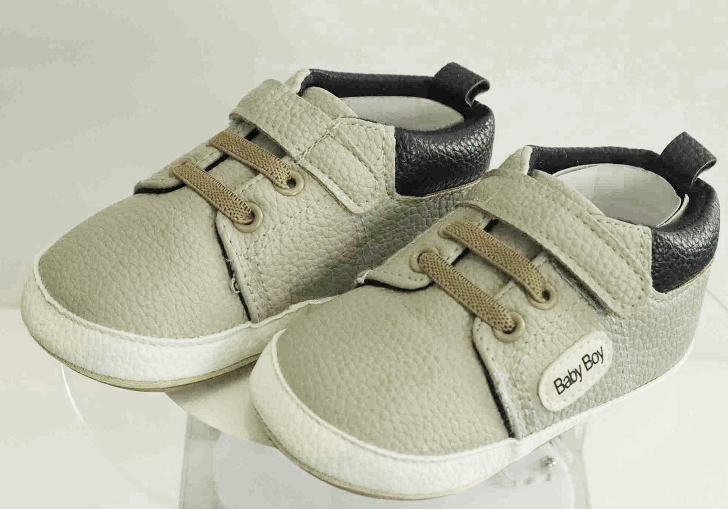 Boy's Non-Slip Rubber Sole Shoes with Strechable Decorative Lace & Adjustable Strap PU Leather Shoes