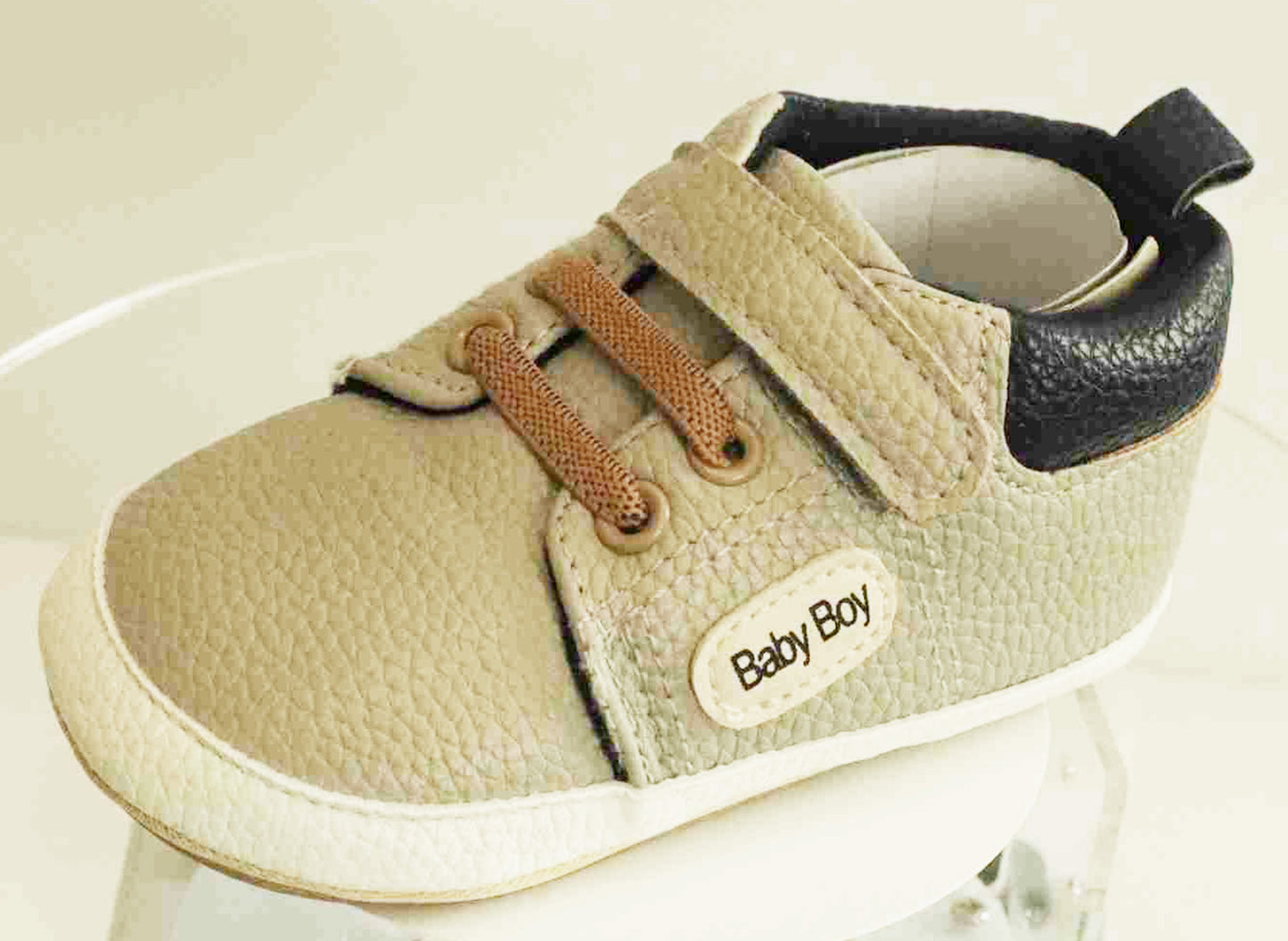 Boy's Non-Slip Rubber Sole Shoes with Strechable Decorative Lace & Adjustable Strap PU Leather Shoes