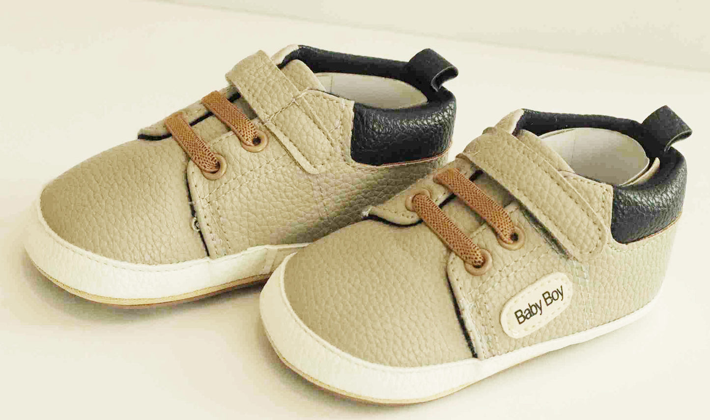 Boy's Non-Slip Rubber Sole Shoes with Strechable Decorative Lace & Adjustable Strap PU Leather Shoes