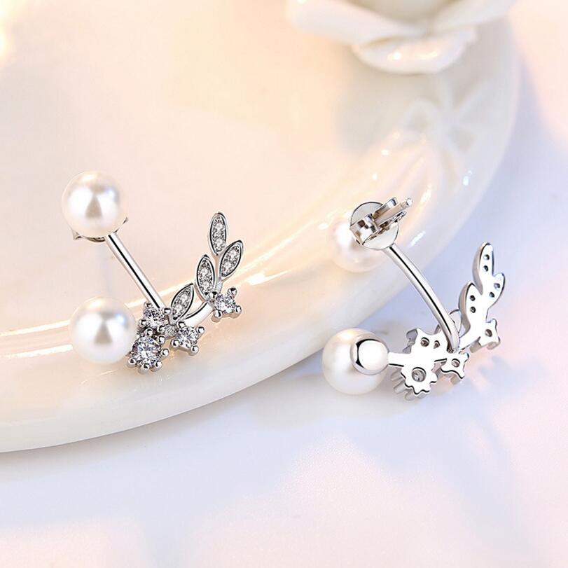 Exquisite Sterling Silver Pearl Earrings and Pearl and CZ Ear Jacket Set