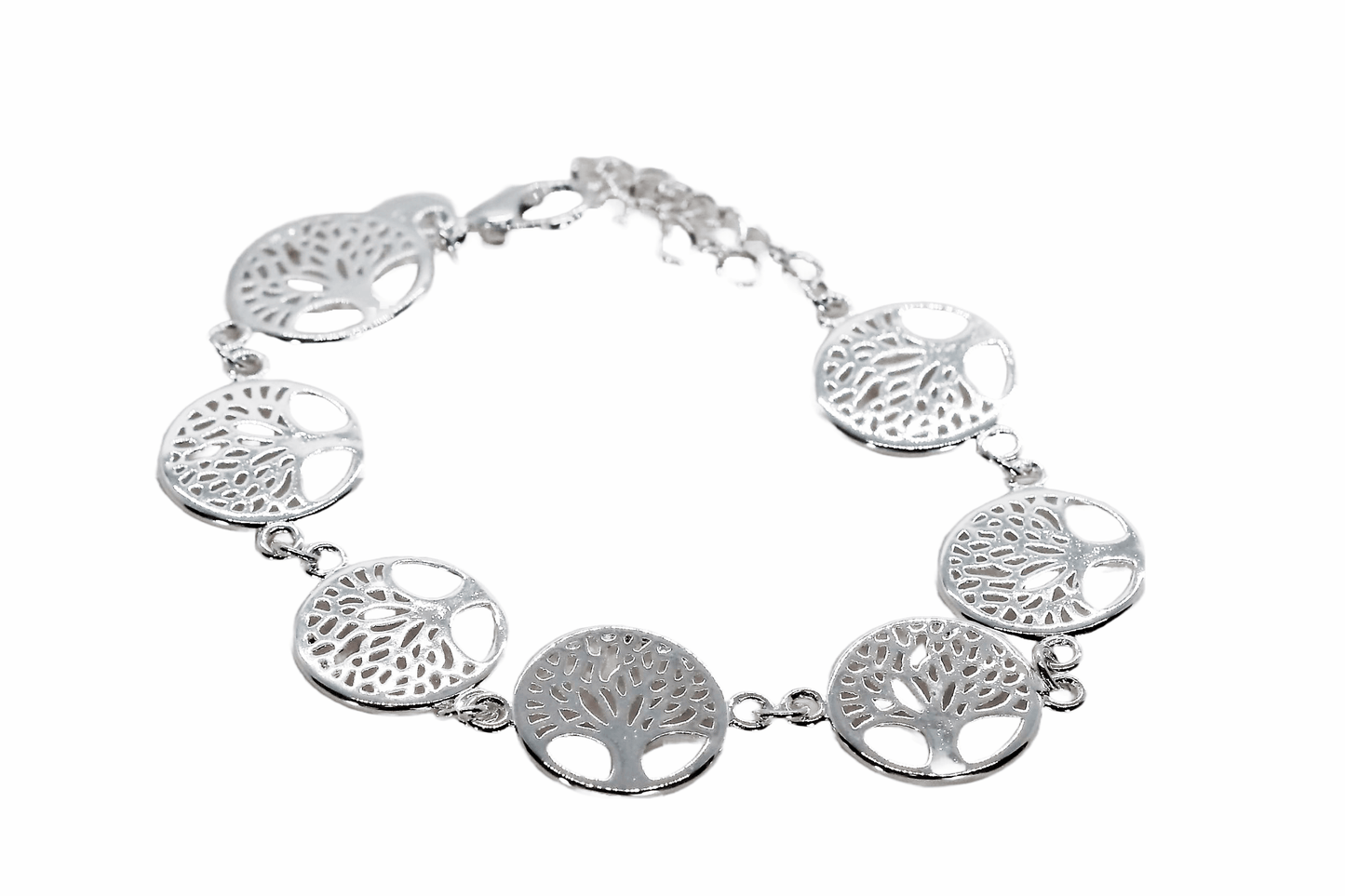 Beautiful Sterling Silver Bracelet with 7 Tree of Life Charms