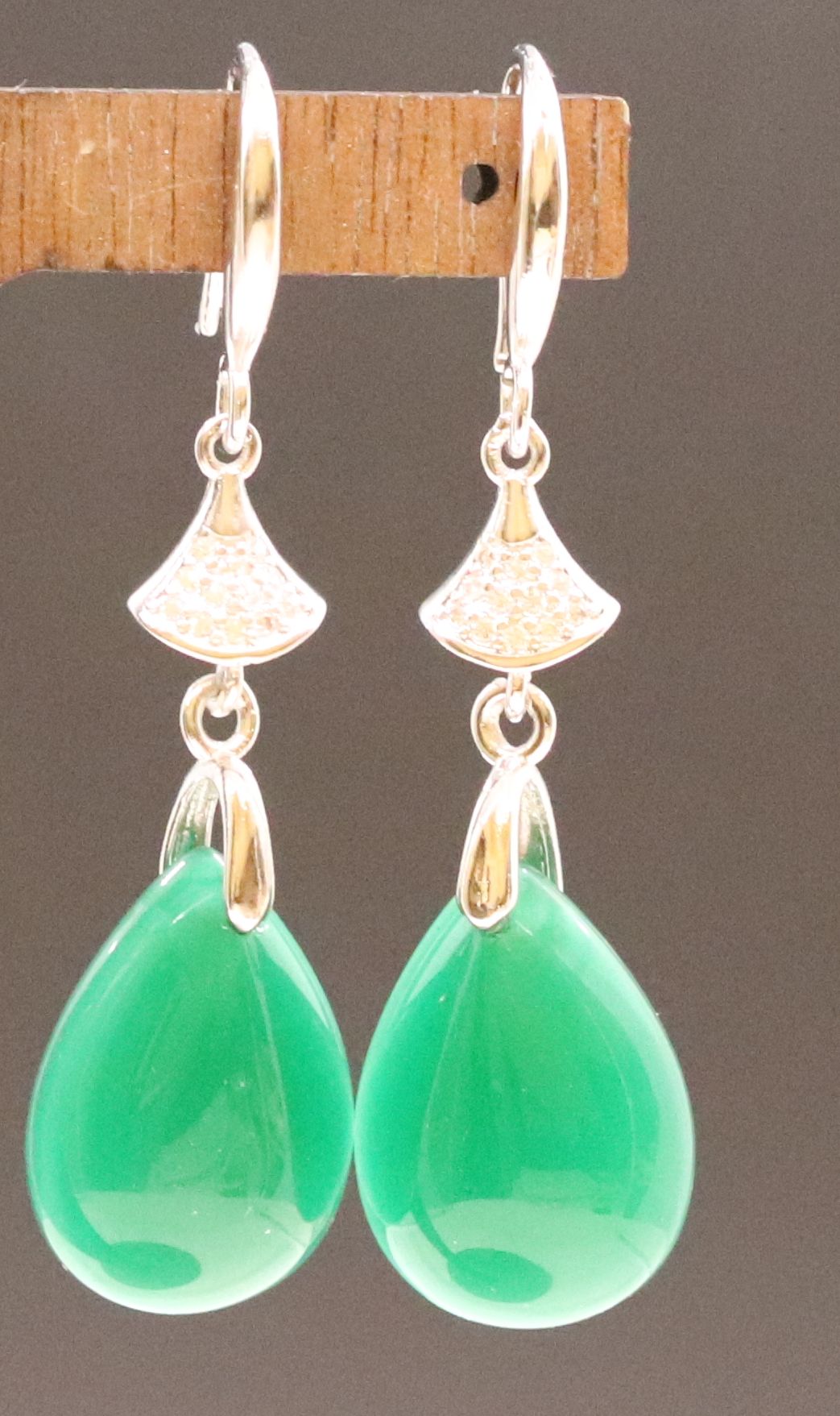 Elegant Sterling Silver Water Droplet Sleek Finish Genuine Jade Drop Earrings