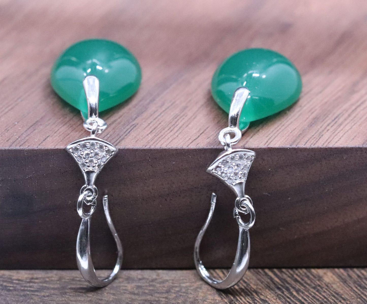 Elegant Sterling Silver Water Droplet Sleek Finish Genuine Jade Drop Earrings