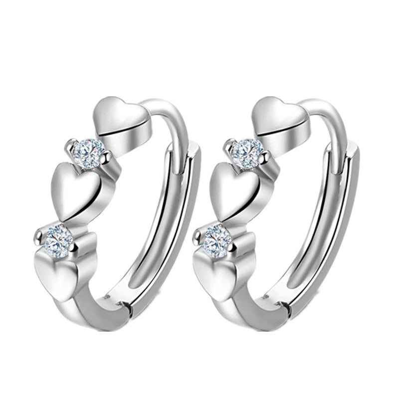 Sterling Silver Heart Hoop Earrings with Created White Sapphires