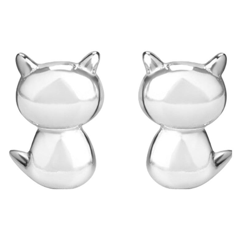 Cute High Polish Sterling Silver Kitty Cat Studs Earrings