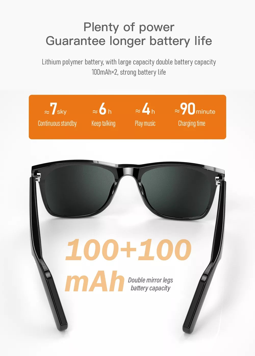 High-Tech Smart Sunglasses With Wireless Audio Enhancements - Black