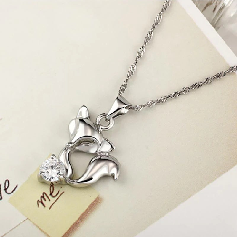 Beautifully Crafted Sterling Silver Fox Pendant with Sparkling Cubic Zirconia