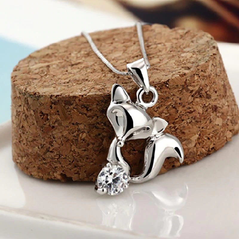 Beautifully Crafted Sterling Silver Fox Pendant with Sparkling Cubic Zirconia