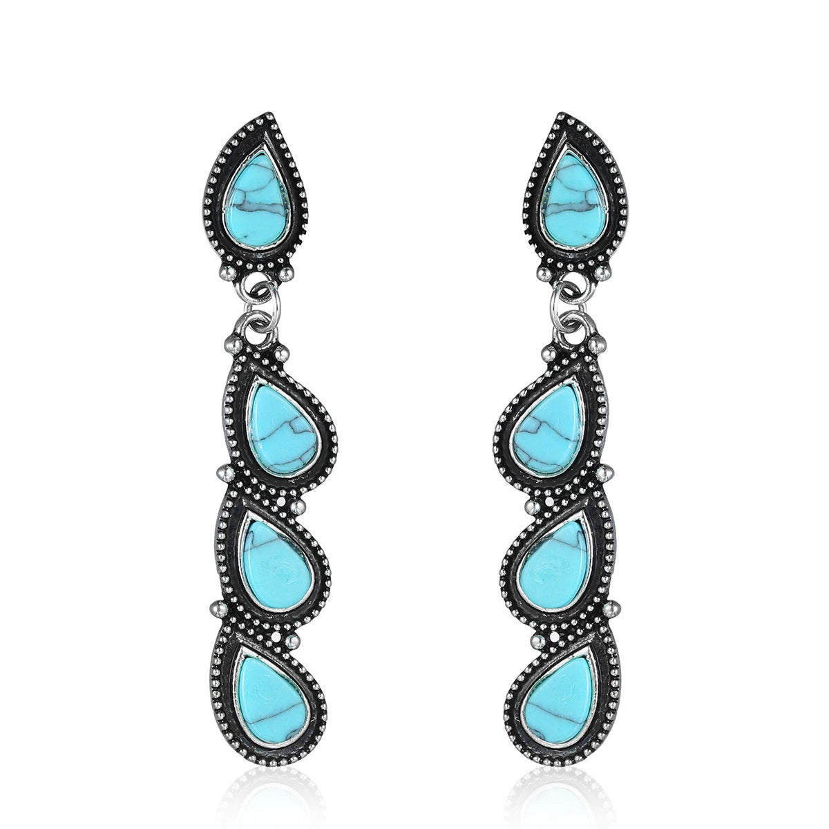 Handcrafted Sterling Silver Paisley Drop Earrings with Synthetic Turquoise Stones