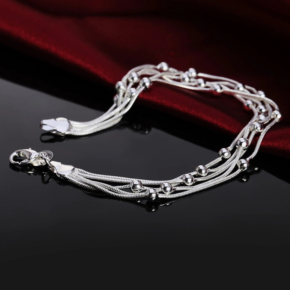 Elegant Sterling Silver Box Chain Bracelet with Delicate Florentine Finish Balls
