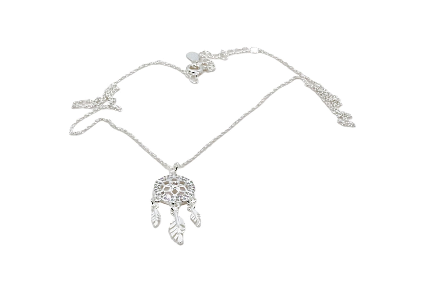 Delicate Sterling Silver Feather Necklace with Diamond Cut Charm