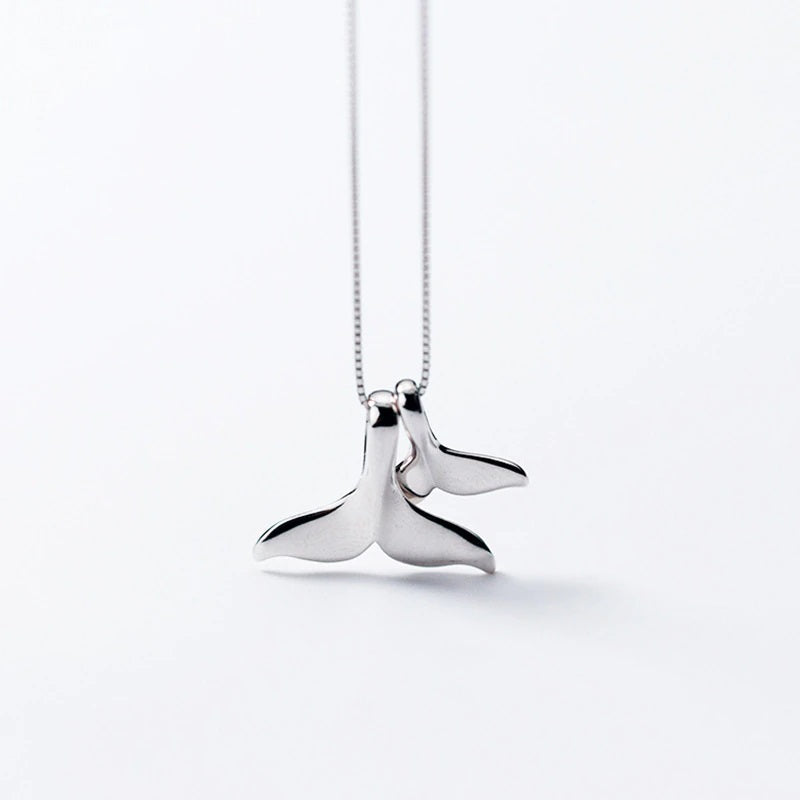 Dainty Sterling Silver Whale Tail Pendant Necklace