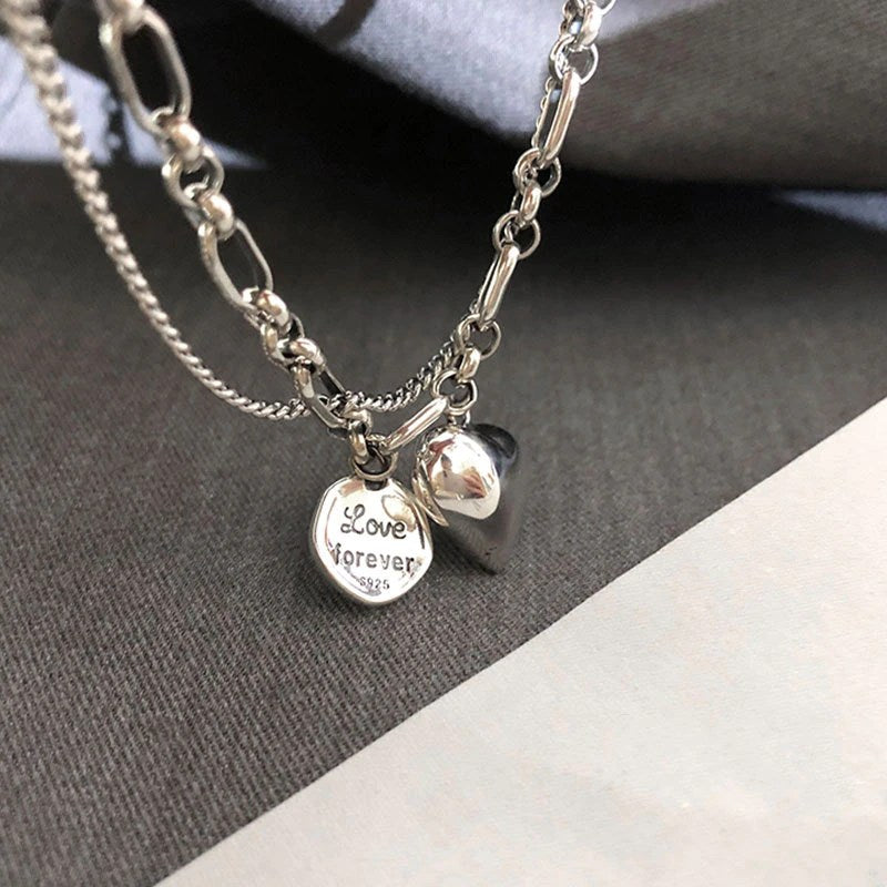 Elegant Sterling Silver Bracelet with Heart and Love Forever Charm