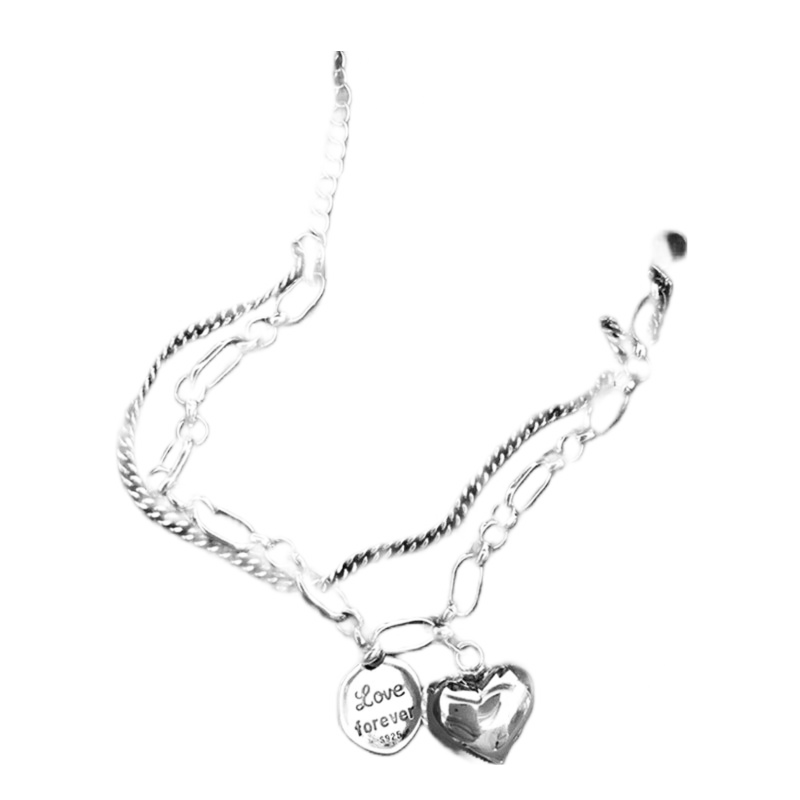 Elegant Sterling Silver Bracelet with Heart and Love Forever Charm