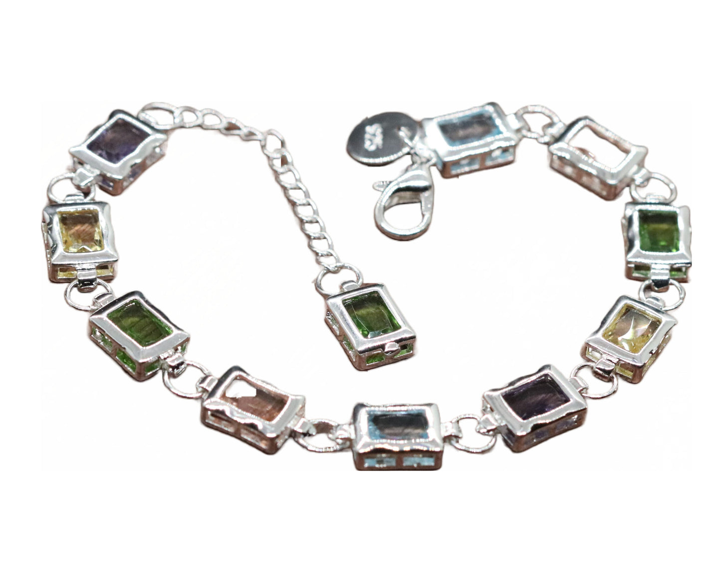 Classy and Simple Multi-Color CZ Sterling Silver Bracelet.