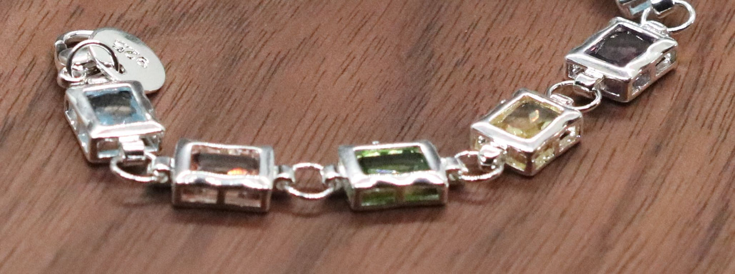 Classy and Simple Multi-Color CZ Sterling Silver Bracelet.