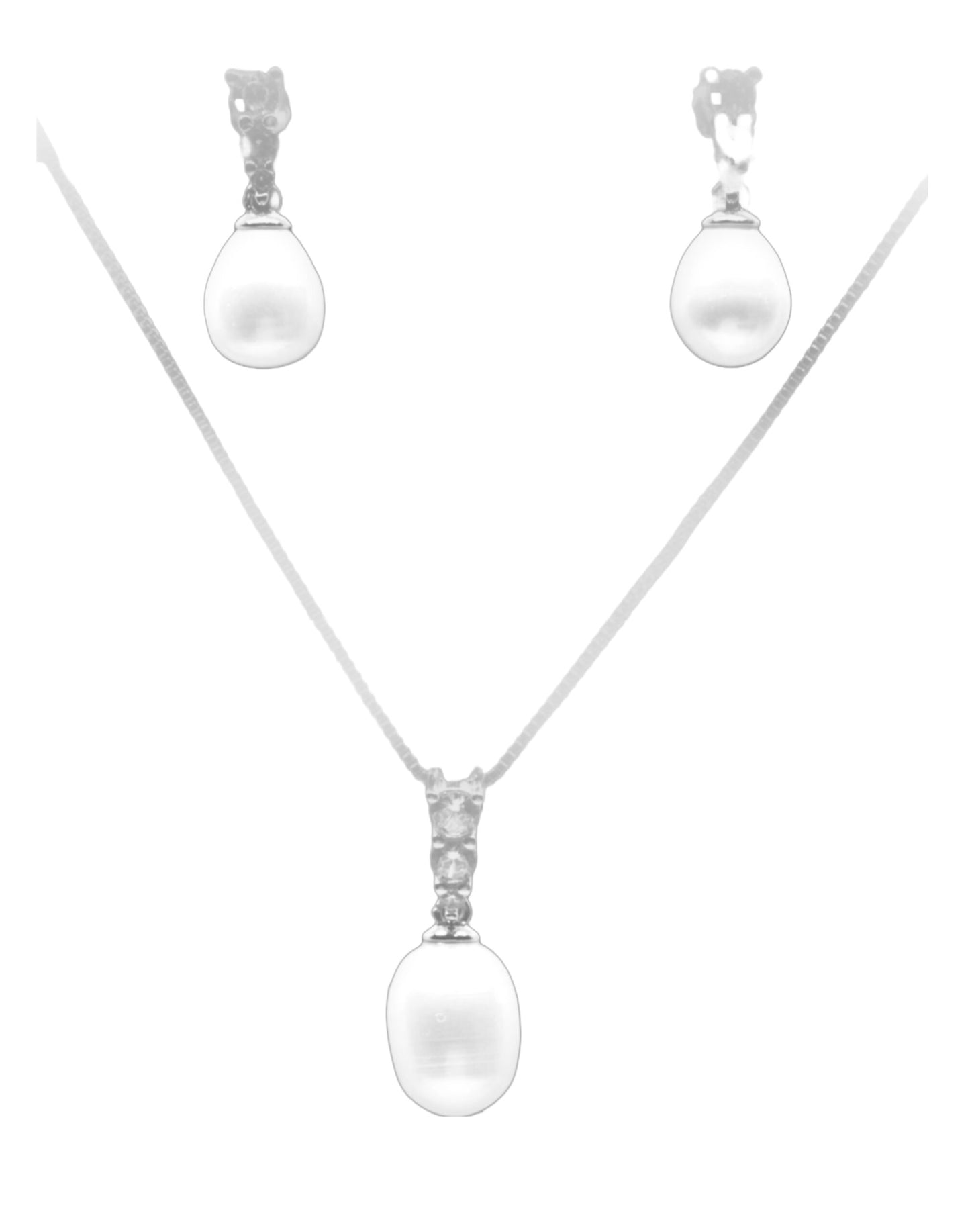 Stunning Sterling Silver Freshwater Pearl &amp; CZ Jewelry Set