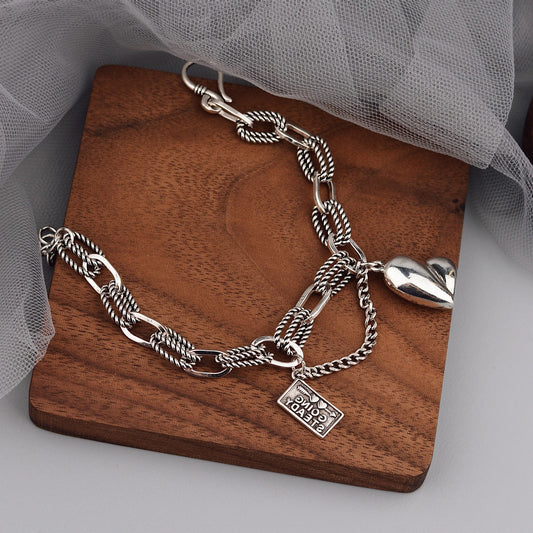 Classic Sterling Silver Bracelet with Vintage Hasp and Heart Charm