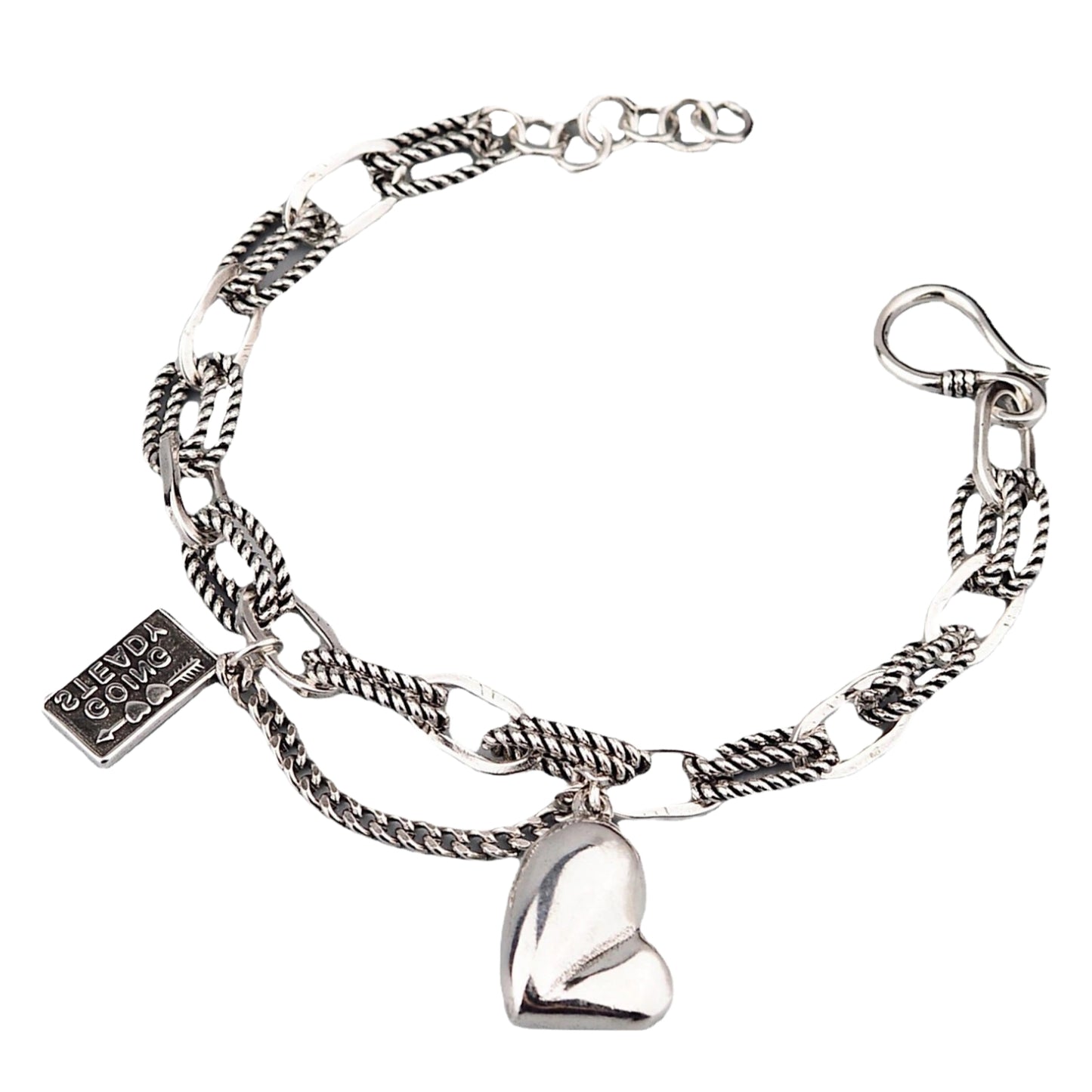 Classic Sterling Silver Bracelet with Vintage Hasp and Heart Charm