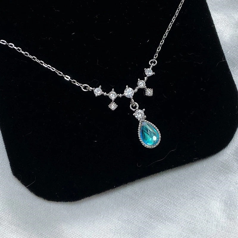 Classy Dainty Tear Drop Moonstone &amp; CZ Sterling Silver Pendant on 18-inch Adjustable Necklace.