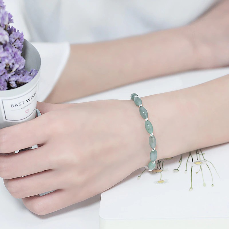 Elegant Handmade Sterling Silver Bamboo Jade Bangle Bracelet