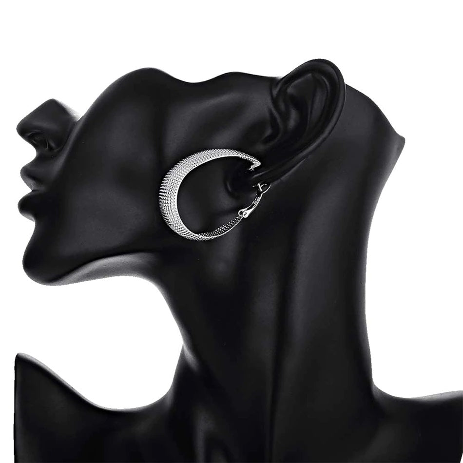 Elegant Sterling Silver Hoop Earrings with Hinged Clip Back