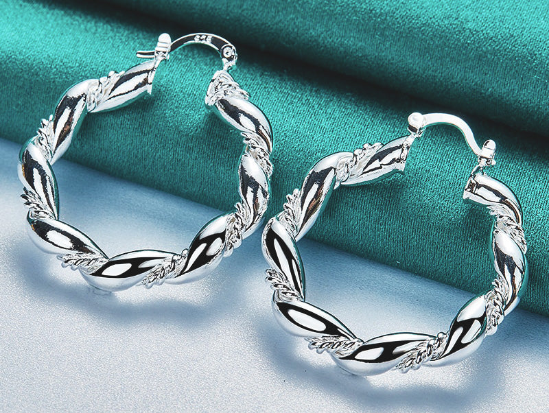 Stunning 38mm Round Twisted Hoop Earrings with Elegant Florentine &amp; High Polish Detailing