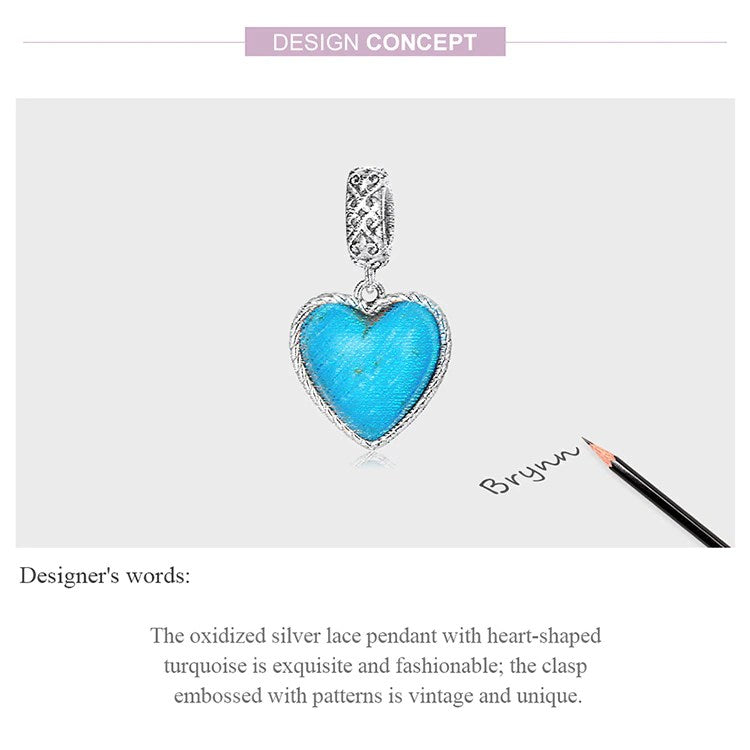 Sterling Silver Pendant with Heart Shaped Natural Turquoise