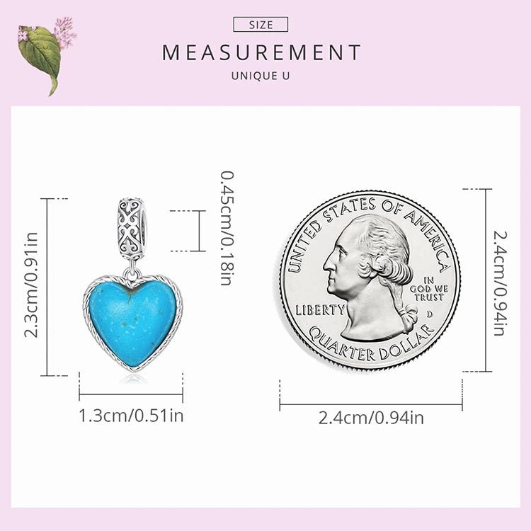 Sterling Silver Pendant with Heart Shaped Natural Turquoise