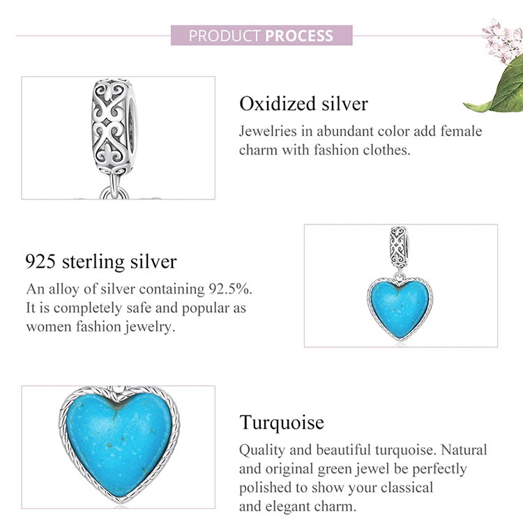 Sterling Silver Pendant with Heart Shaped Natural Turquoise