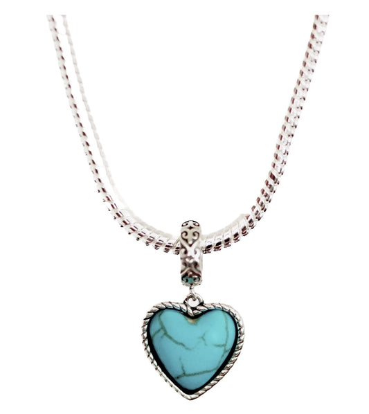 Sterling Silver Pendant with Heart Shaped Natural Turquoise