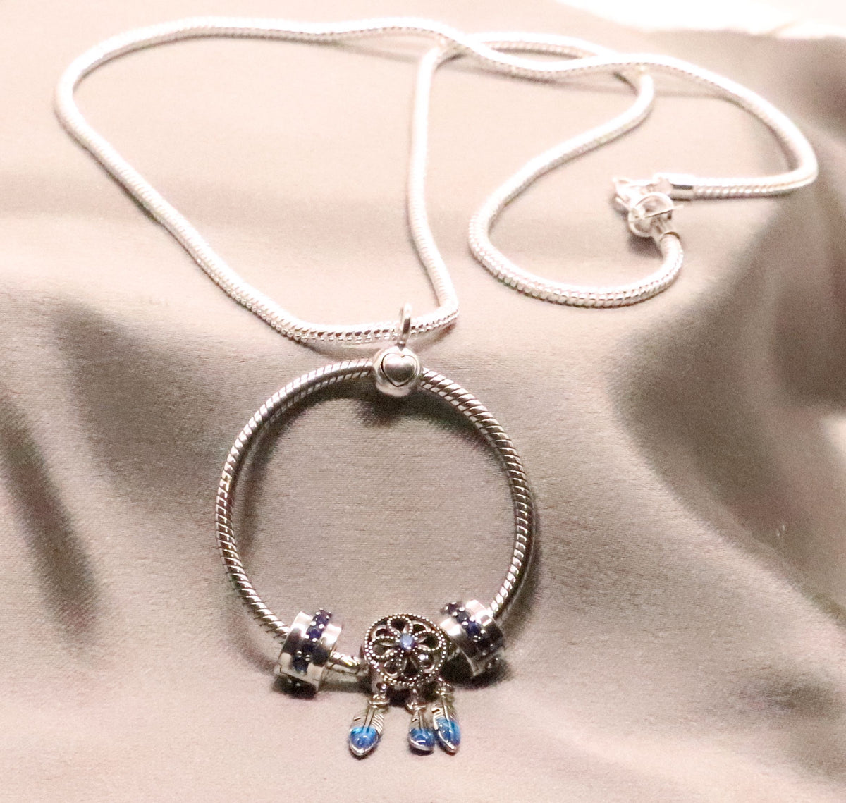 Beautiful Sterling Silver O Charm Pendant on 22" Necklace