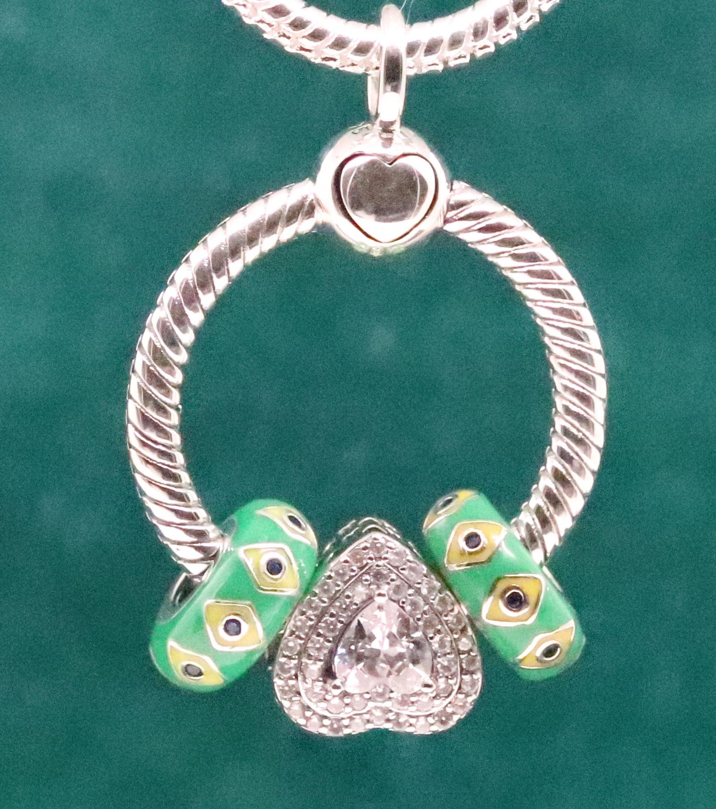 Pendant Necklace with Sterling Silver Push Lock Charm and Heart Charms