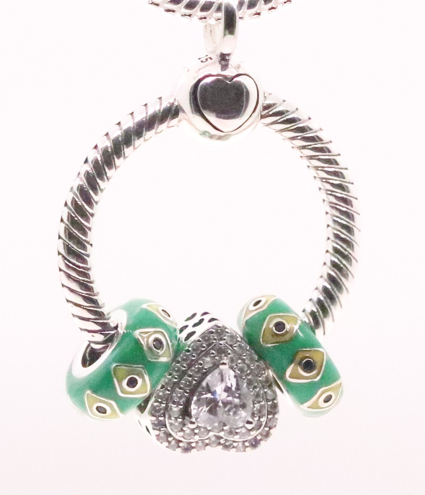 Pendant Necklace with Sterling Silver Push Lock Charm and Heart Charms