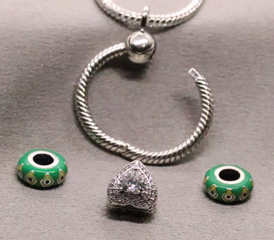 Pendant Necklace with Sterling Silver Push Lock Charm and Heart Charms