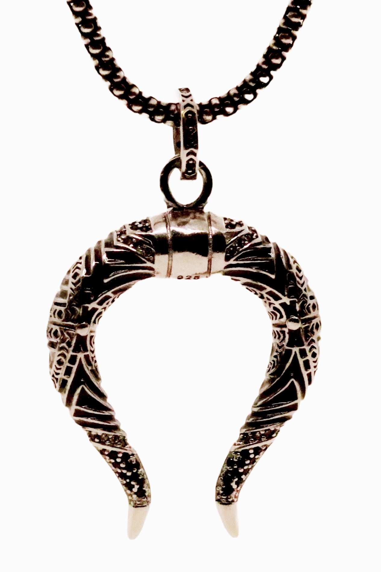 Antique-inspired Dragon Horn Pendant in Sterling Silver with Unique Craftsmanship