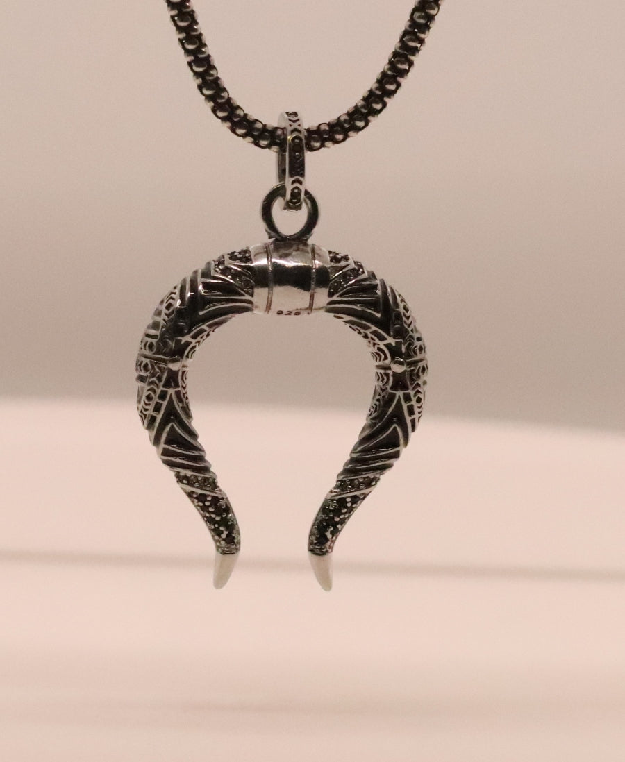 Antique-inspired Dragon Horn Pendant in Sterling Silver with Unique Craftsmanship