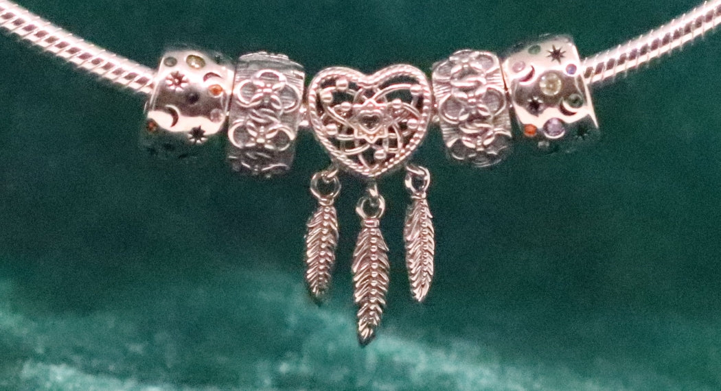 Sterling Silver Charm Necklace with Moon and Flower Charms