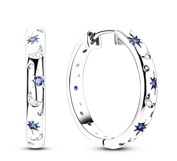 Elegantly Styled Sterling Silver Hoop Earrings with White &amp; Blue CZ Stones 21.0mm Round Hoop and 3.25mm wide