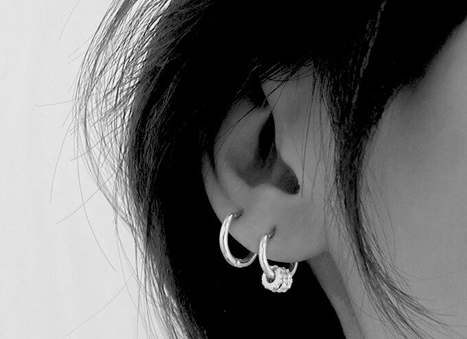 Trendy Rhodium Finish Sterling Silver 11.5 mm Hoop Earrings with 3 Spinning Rings on Each Earring