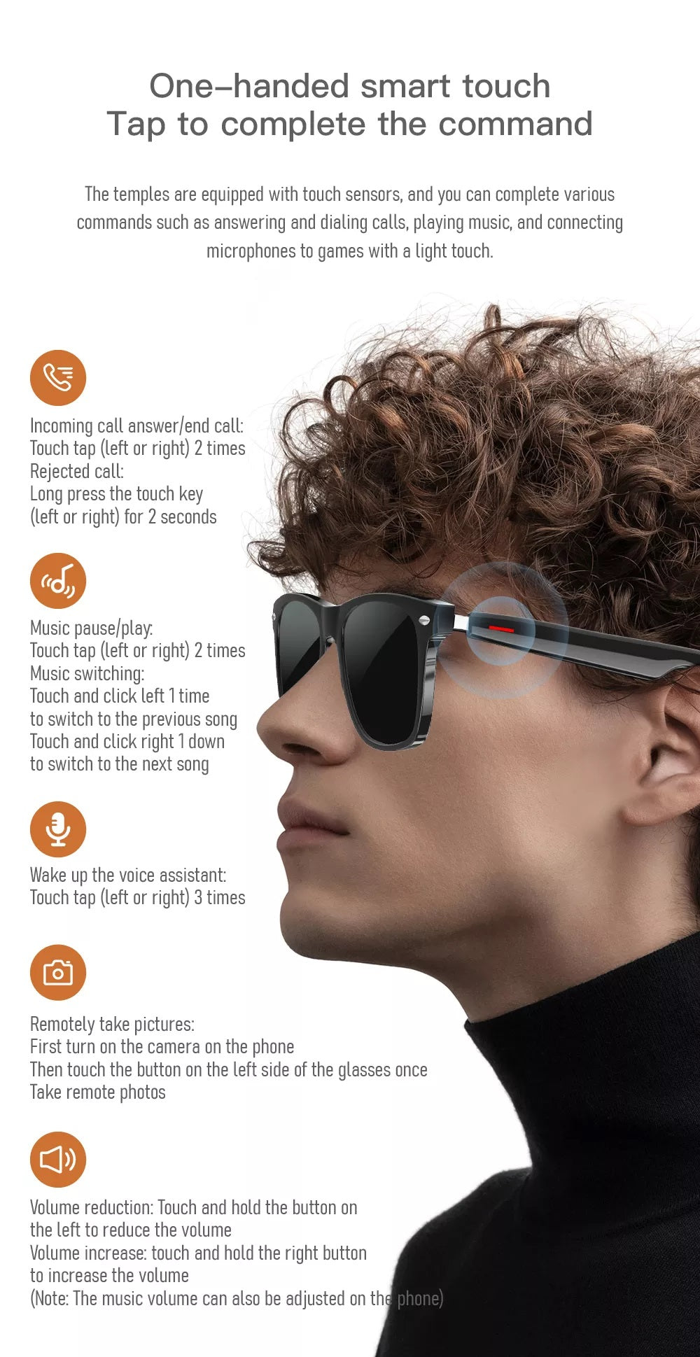 High-Tech Smart Sunglasses With Wireless Audio Enhancements - Black