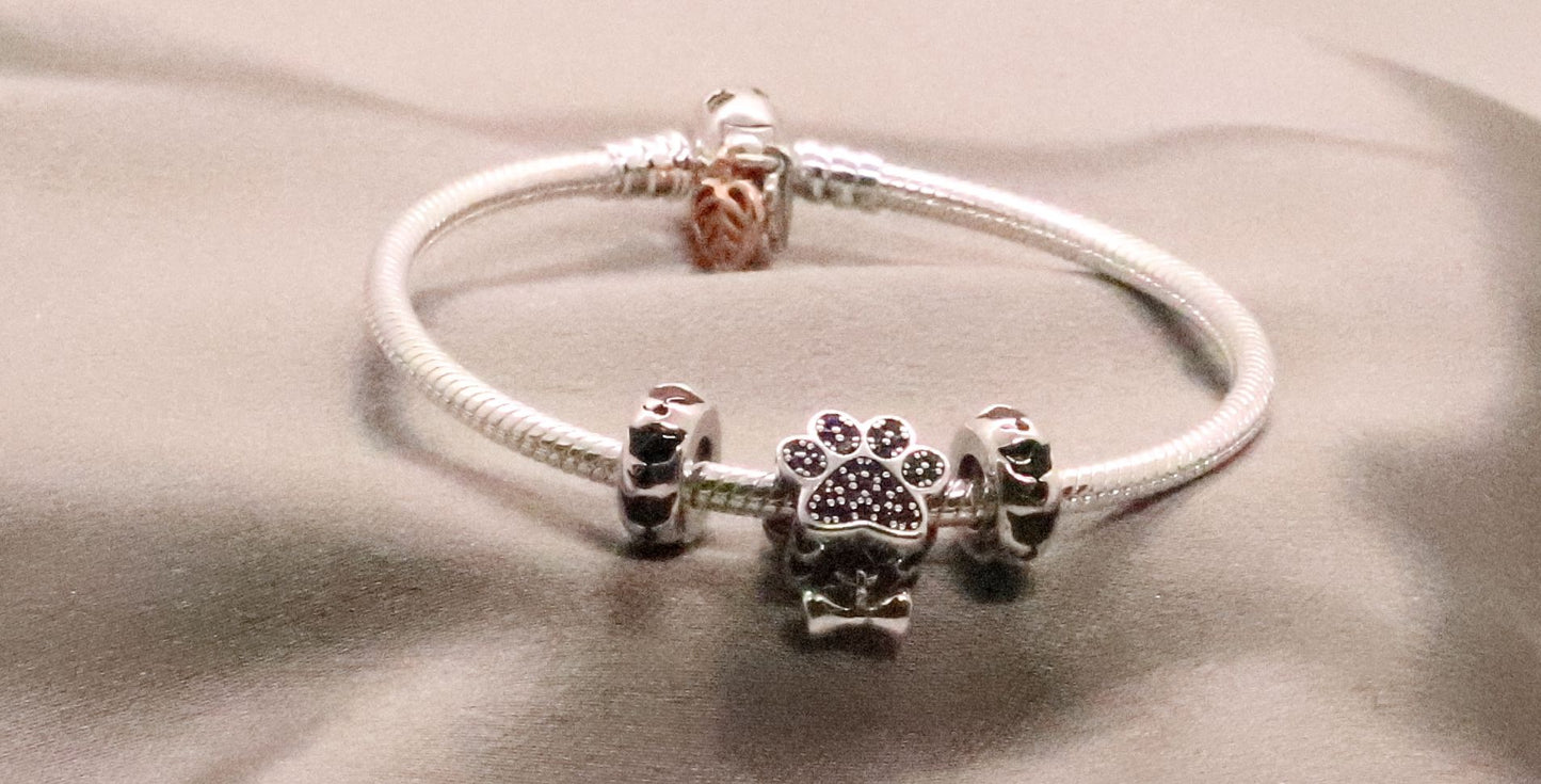 Elegant Sterling Silver Animal Charm Bracelet with Sparkling CZ Accents