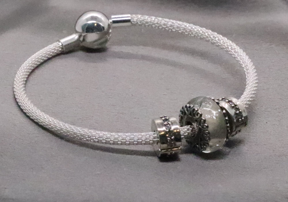 Dainty Sterling Silver Bracelet with CZ and Synthetic Stone Charms