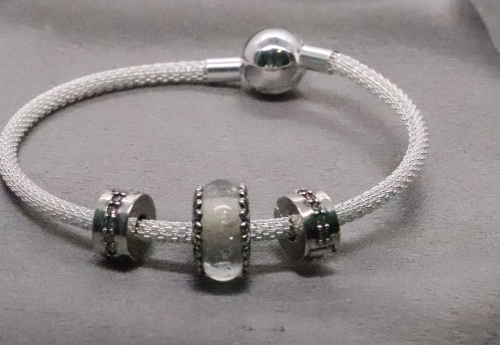 Dainty Sterling Silver Bracelet with CZ and Synthetic Stone Charms