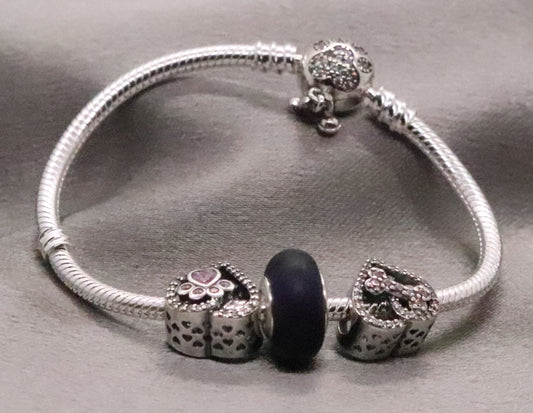 Elegant Sterling Silver Animal Charm Bracelet with Engraved Paw and Bone