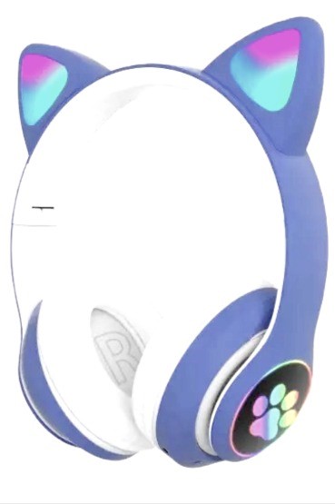 Cute Cat Ear Headphones With Wireless Bluetooth Noise Cancelling Microphone &amp; LED Lights- Blue